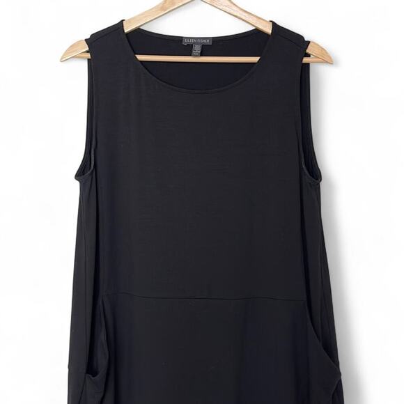Eileen Fisher Black Tank Dress with Front Pockets (M) - Picture 3 of 10